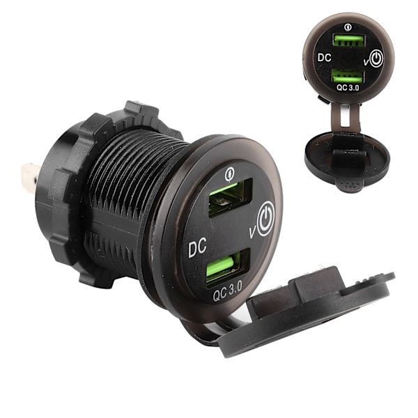 Dual USB Port Oplader QC 3.0 Hurtigopladning Vandtæt med LED Voltmeter til Bil Båd Yacht ATV RV Rødt LED-lys