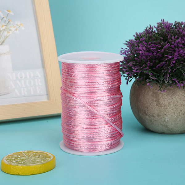 6,5 cm nylon flettet satinsnor til kinesisk knude smykker gør DIY snor håndværk dekoration Rosa