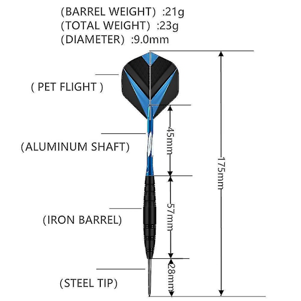 Profesjonelt sett med stålpils for darttavle - Blå