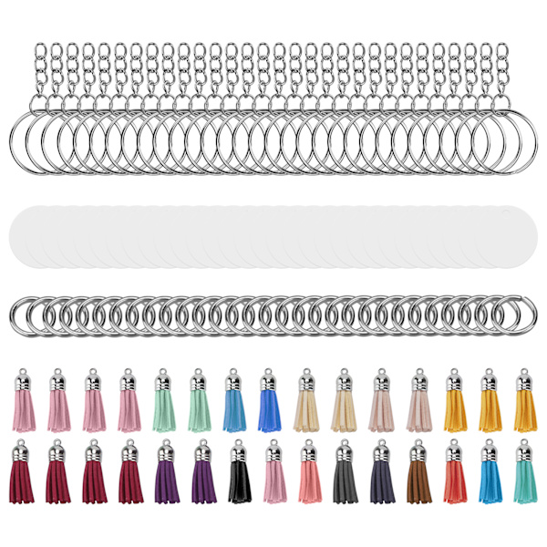30 set DIY handmålad akryl nyckelring Tomma cirklar Nyckelring tofs set med hoppringar