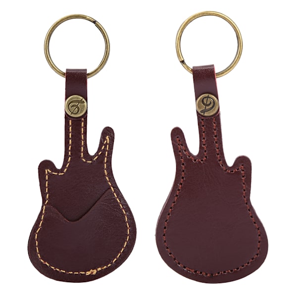 Bærbar læder messing guitar pick etui ærmeholder inklusive pick tilbehør (brun)