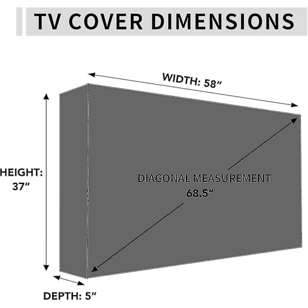 Utendørs TV-deksel for 60-65 tommers TV - Frontklaff, Regnskydd, Gratis Rengjøringsklut - Svart