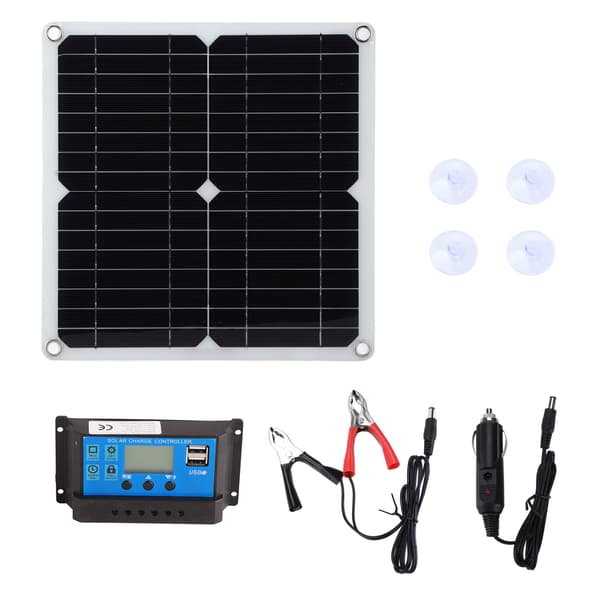 15W Solar Panel Kit Dubbel USB DC-utgång 100A Controller Solceller Kompatibel med bilbåt BatteryController Blå