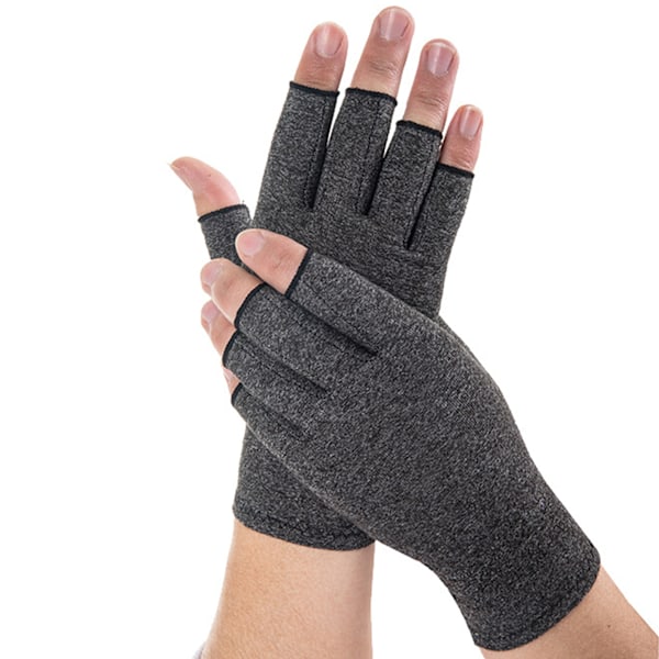 1 par kompresjonsartritt-hansker halvfinger Sykkelhansker for damer og menn Grå dispenserende håndflateomkrets 17 cm Håndsklengde 22 cm