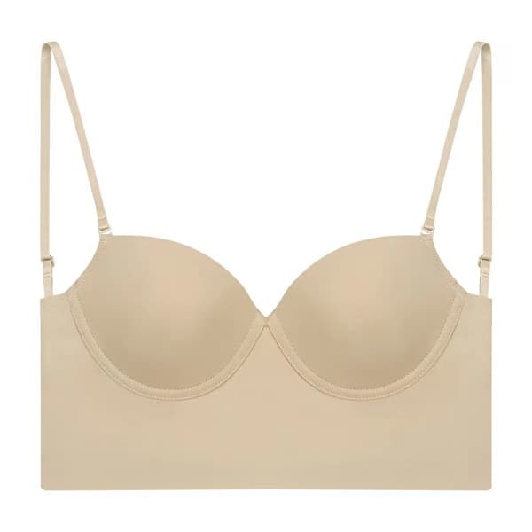 Women's Low Back Push Up Deep V Backless Skin Bra Skin S