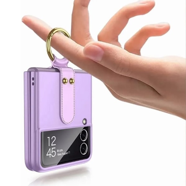 Telefondeksel til Samsung Galaxy Z Flip 3 Innebygd skjermbeskytter Telefonbakside med ringholder Lilla