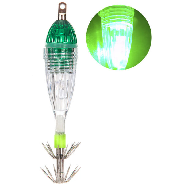 LED vandtæt undervandsfiskeri lokkelampe med blækspruttestikkroge, model: Grøn