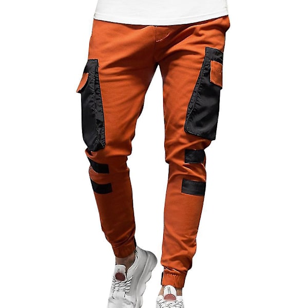 Mænds Cargobukser med Flere Lommer - Slim Fit Joggingbukser - Orange