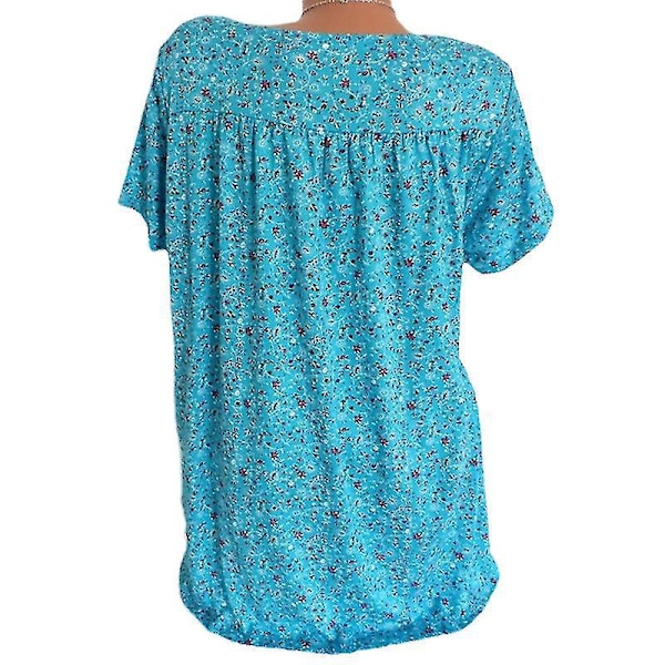 Blå 3XL Kvinners Korte Ermer Lang Topp