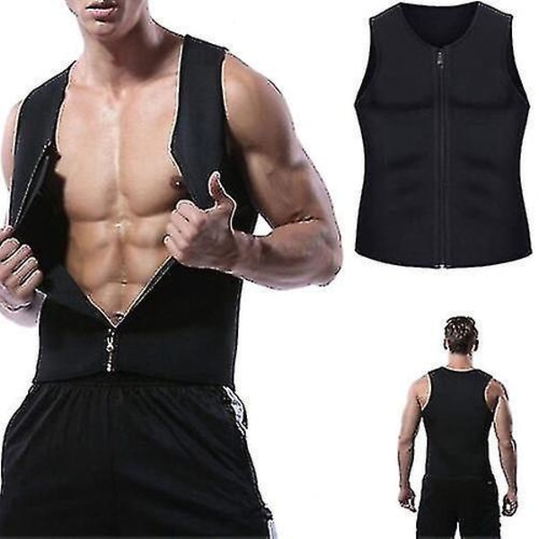 Mænds Gynecomastia Kompressionsvest Lynlås Tanktop, Sort/Grå, Størrelse 2XL