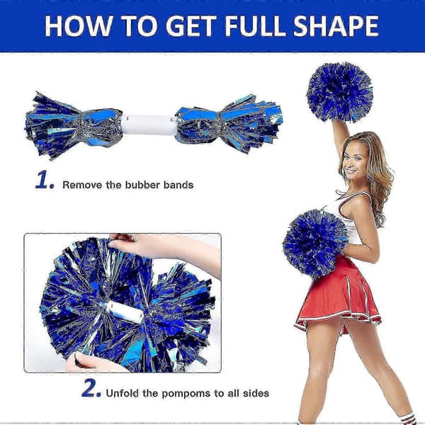 4 stk. cheerleading-pomponer til cheerleader-kostume til kvinder, 2 par cheer-pomponer All Blue