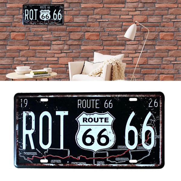 Route 66 USA R66 Nummerplade Amerikansk Metalplade Vintage Plakette Auto Nummerplade Garage Hjem Vægdækning