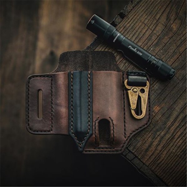 EDC Organizer Bälte Loop Läder Multitool Hållare för Pen Ficklampa Verktyg och EDC Gear