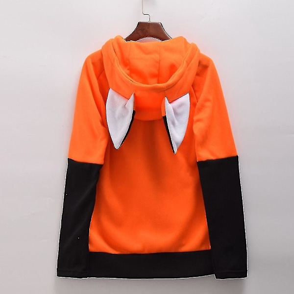 Fox-Øre Cosplay Hoodiejakke for Unisex, Varmt Oransje Genser