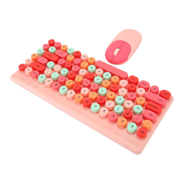 Trådlöst tangentbord och mus Retro färgglad rund knappsats 86 tangenter Tangentbord med 2,4G trådlös mus för PC Bärbar dator Rosa