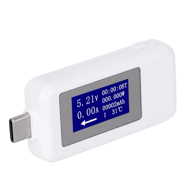 TypeC Tester Multifunktionel Dobbeltrettet Strømspænding DC Digital Voltmeter (Hvid)