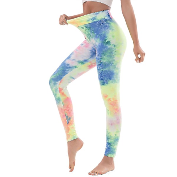 Fluorescent Blue High Waist Tie Dye Printed Butt Lift Yoga Leggings XXL