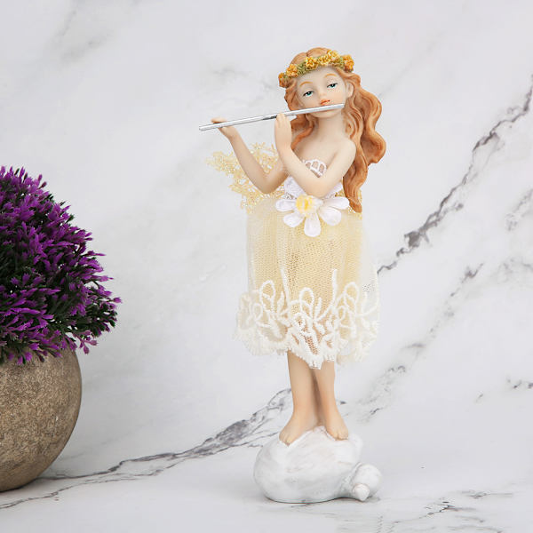 Kukkakeiju Soittohuilu Figuuri Elegantti Enkeli Patsas Hartsi Työpöydän Koriste Lahja