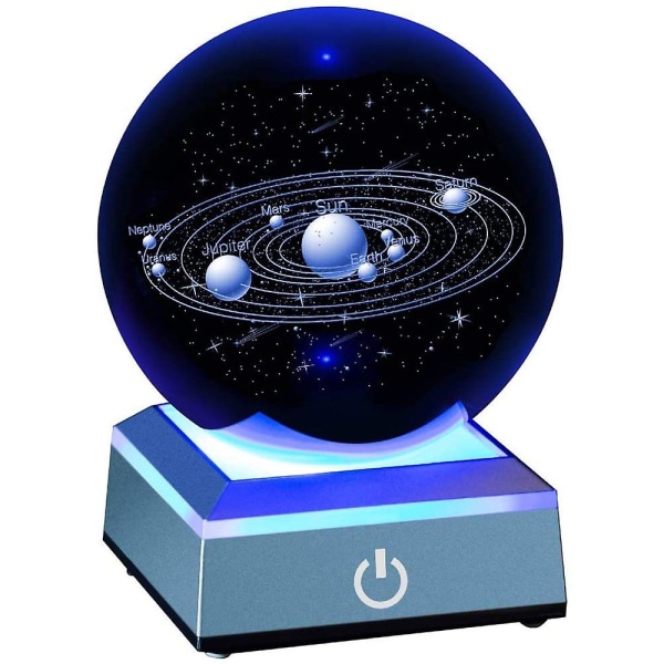 Aurinkojärjestelmän kristallipallo-aurinkojärjestelmä kosketuskytkimellä led-valon peruskosminen malli planeetan nimellä