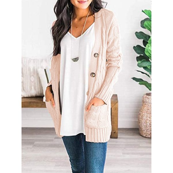 Kvinnor Cardigan Tröjor Höst Vinter Ren Färg Twist Knit Snygg Casual Kvinnor Långärmad Kofta Rosa S
