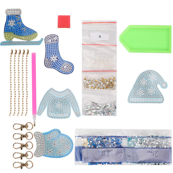 5 stk DIY Diamantmaling Nøkkelring Klær Style Henger Juledekorasjon Materiale for Veske