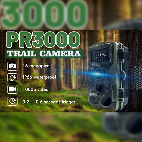 PR3000 16MP 1080P Trail Camera Vattentät infraröd kamera för utomhusövervakning av vilda djur Hemsäkerhet