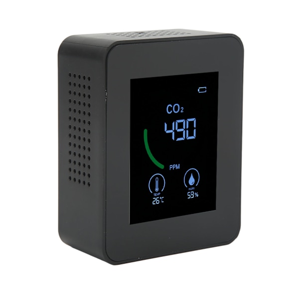 Kulldioksiddetektor USB-lading TVOC-sensor Halvleder Luftkvalitetsmonitor med temperatur- og fuktighetsmåling Svart