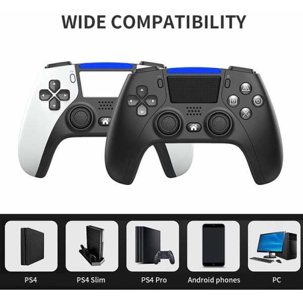 PS4 Gamepad Joystick Trådløs Bluetooth Seksakset Programmerbar Dual Vibration Hvid
