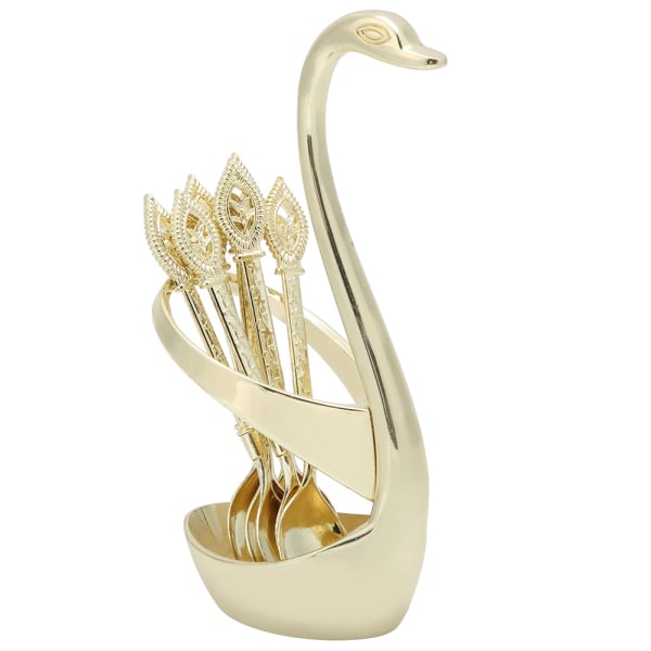 Fashion Elegant Coffee Dessert Spoon Cutlery Set med Swan Holder Hushåll Bordsartiklar Guld