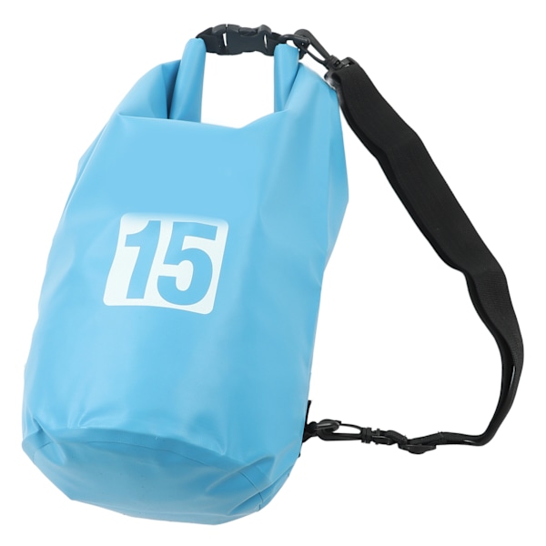 Vattentät Torrdrybag Bärbar Vikbar PVC Torrförvaringsväska med Axelrem för Simning Rafting Camping 15L Blå