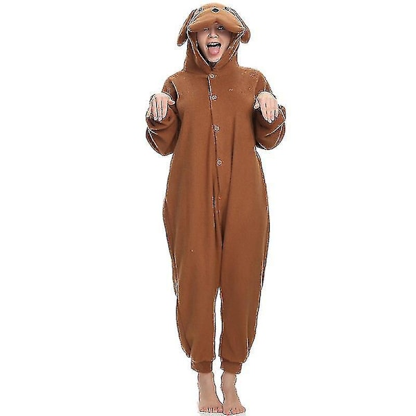 Fleece Brun Teddy Hund Onesie Pyjamas för Män Halloween Kostym XL