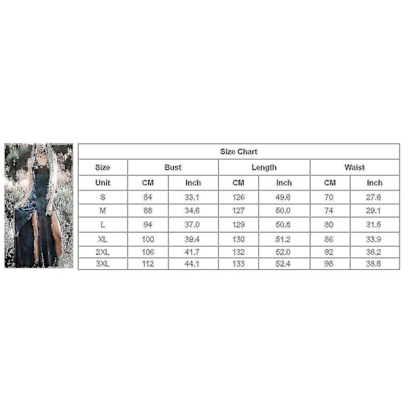 Gotisk Viking Tribal Kvinders Vintage Ærmeløs Kjole Halloween Kostume 4XL Dyb Blå