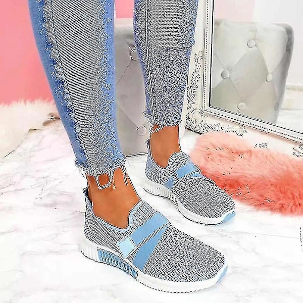 Dame Ortopædiske Slip-on Platform Sneakers, Sort og Lyseblå