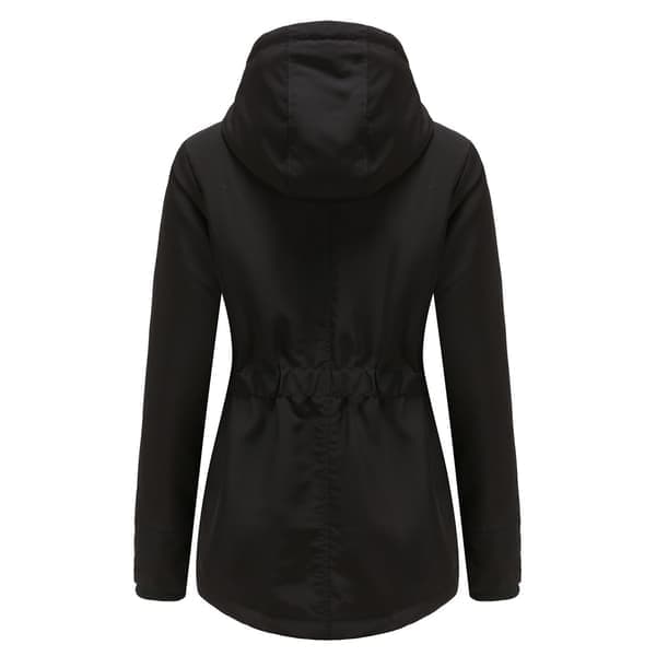 Varm vinterjakke med uldfor, damemodel, tyk parka med hætte, sort Black S