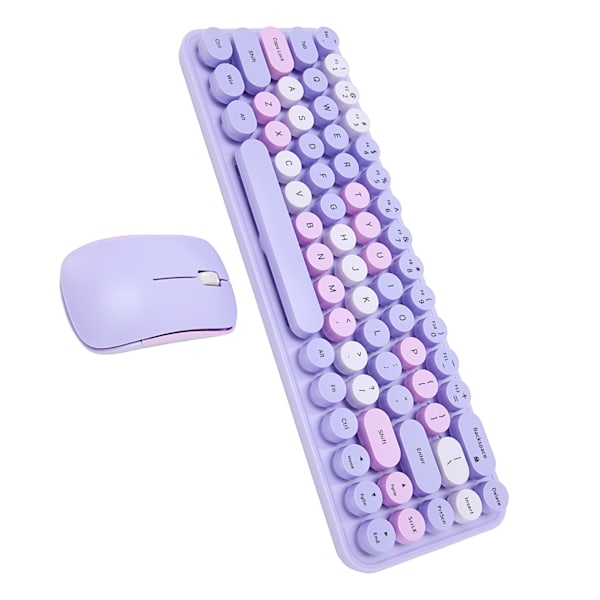 Tangentbord Mus Combo 2,4 GHz trådlöst söt Retro 68 runda knappsatser 3 DPI Tangentbord och mus för Family Office Gaming Lila tema