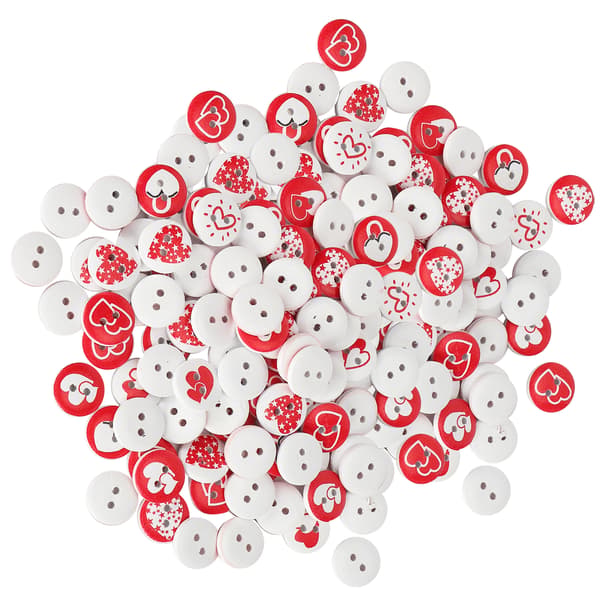 200 stk 15 mm kjærlighetstrykte knapper Dekorative blandede treknapper 2-hulls for DIY-scrapbooking