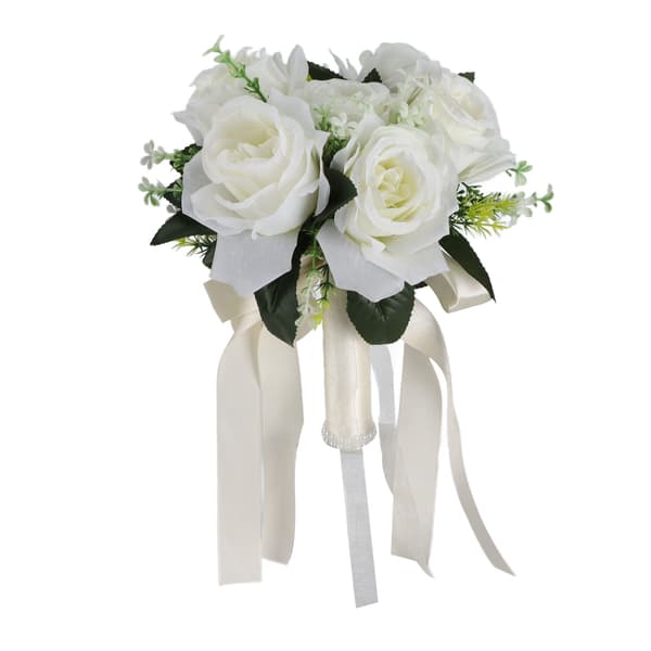 Kunstig brudebuket silkeblomst simulering rosebuket til brud der holder blomster, mælkehvid