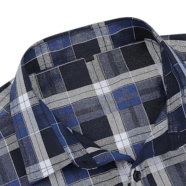 Afslappet Plaid Check Langærmet Skjorte til Mænd i XL - Mørkeblå/Sort/Hvid