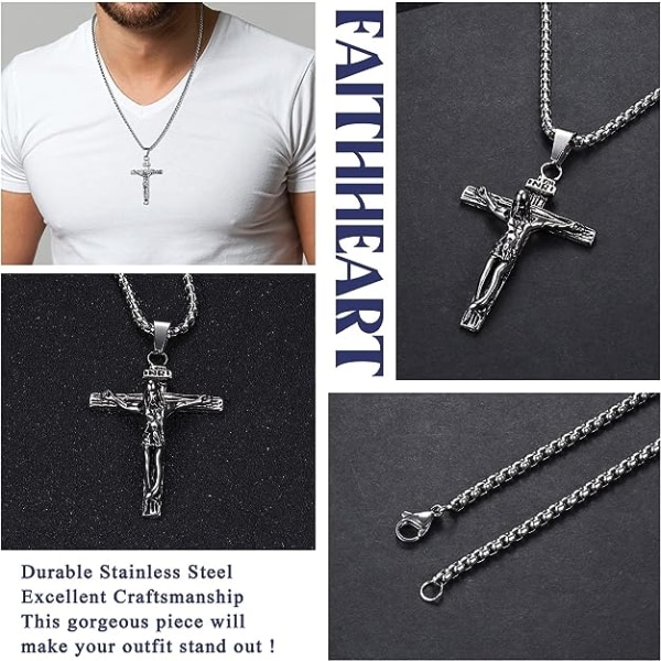 Cross Halskjede Anheng Herre Dame Rustfritt stål Crucifix Jesus Halskjede med venetiansk kjede 55cm
