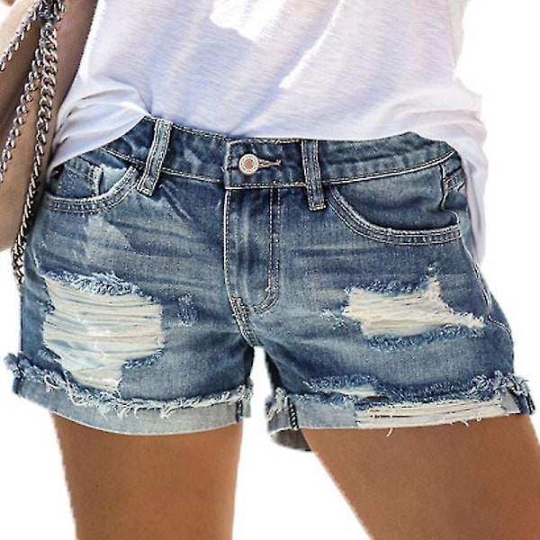 Holiday Dame XL Blå Ripped Denim Shorts Jeans