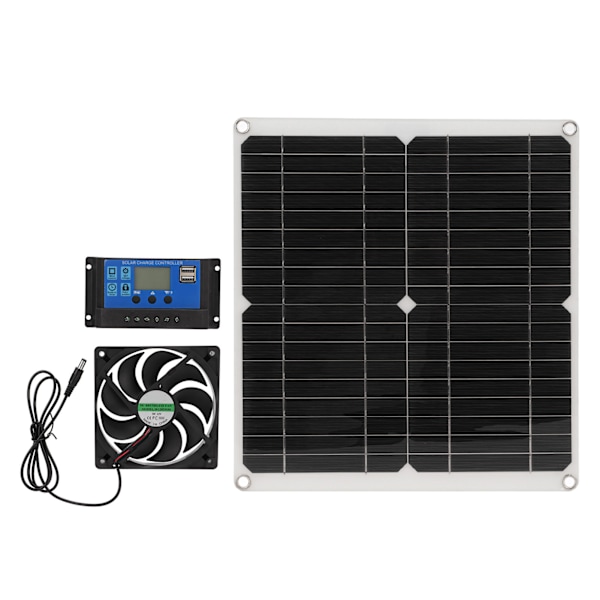 Solpanel-kit LCD-display Flera skyddfunktioner 25W Utomhusladdning Solpanelstyrenhet Fläktsystem Set