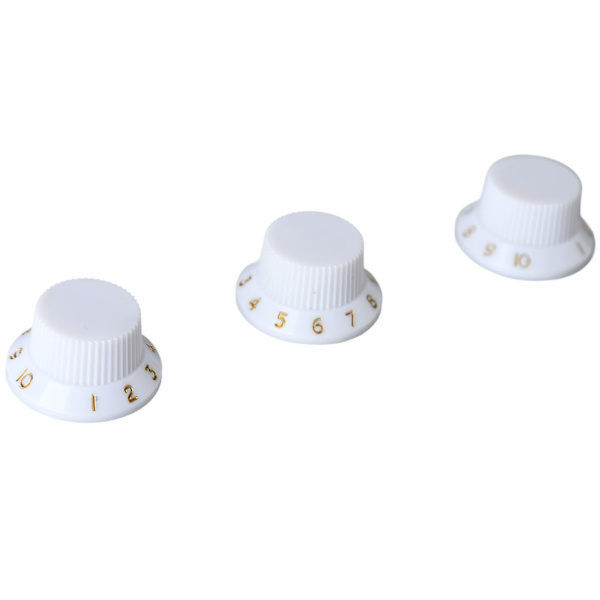 3PCS Potentiometer Vridknappar Tonvolymkontrollratt Ersättning för elgitarr Bas Vitknopp Guldbokstäver