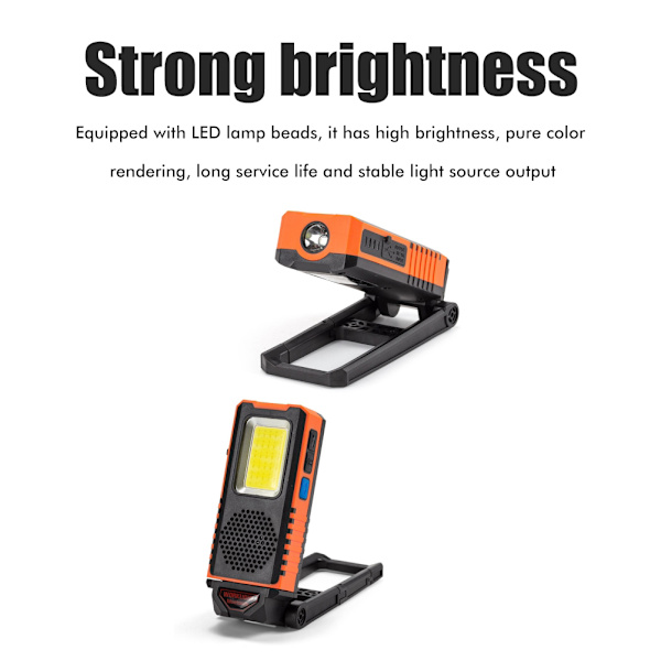 Monitoiminen LED-työvalo magneetti- ja Bluetooth-kaiuttimella COB-tulvavalo USB-ladattava korjausvalo
