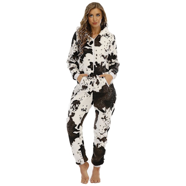 Kø-Print Fleece Onesie Pyjamas til Kvinder - Brun