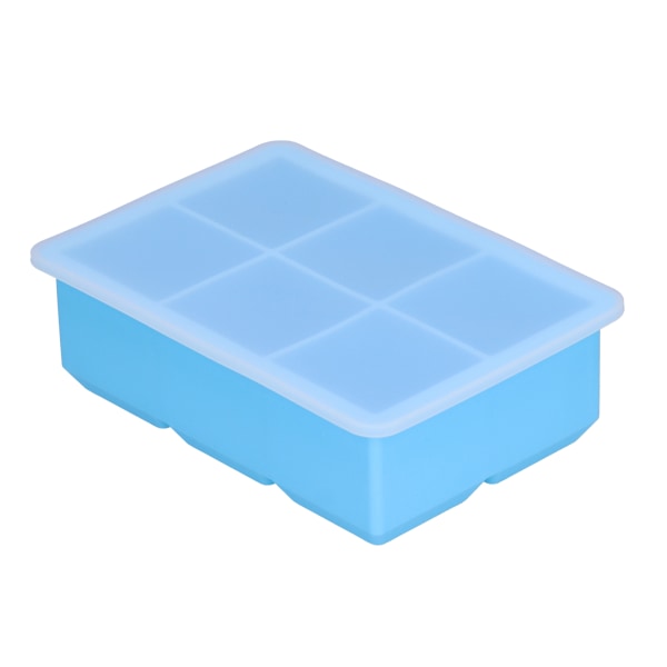 Stor isbitform i silikon med 6 firkantede celler, isbitmaskin med lokk for å lage isbiter, kaker, sjokoladepudding, himmelblå