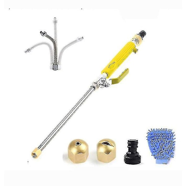 6-Piece High Pressure Water Gun Hose Nozzle Set for Garden Car Wash - Yellow