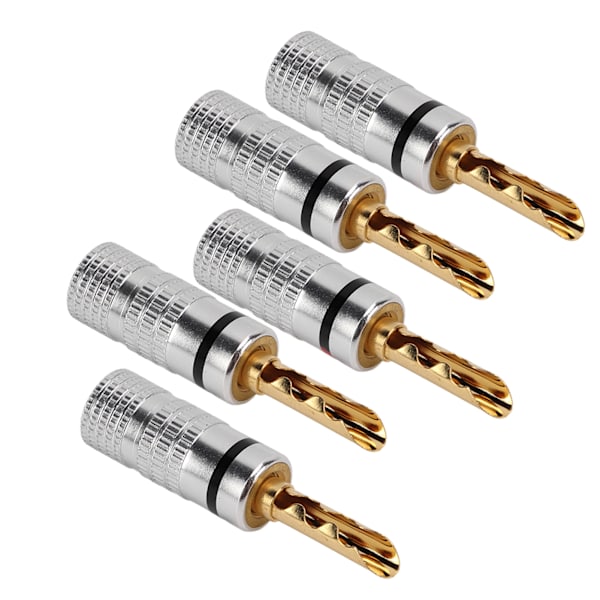 5 stk J.10054 tannede bananplugger 4 mm loddfrie 24K gullbelagte høyttalerkabel Bananplugger for høyttalerkabel Siding hjemmekinosvart