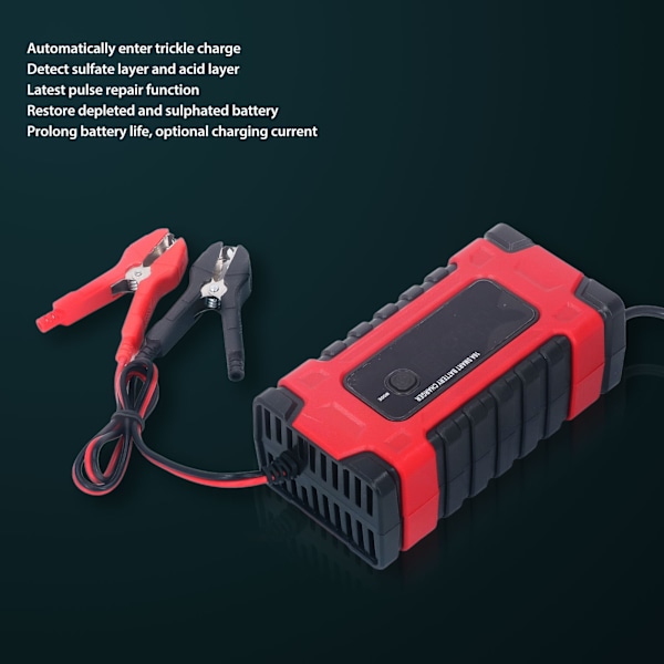Bilbatterilader 12V 24V til Calcium Gel AGM Wet Acid Stor skærm Intelligent Reparation Bærbar AC100~240V EU-stik