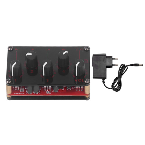 Mini Stereo Mixer 4 Indgange 1 Udgange 4 Kanaler Bærbar Stereo Linjemixer Kompakt Lydmixer til Studie Scene Små Klubber Bar 100 til 240V Rød EU Stik