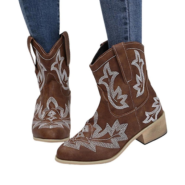 Khaki-väriset terävät kärjet naiset cowboy-saappaat - Koko 39